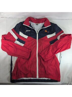 Ellesse Windbreaker Jacket M Medium Red Blue White USA 90s Full Zip Track